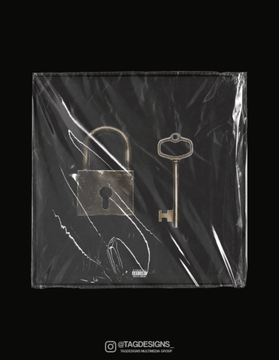 a black square with a lock and key in it